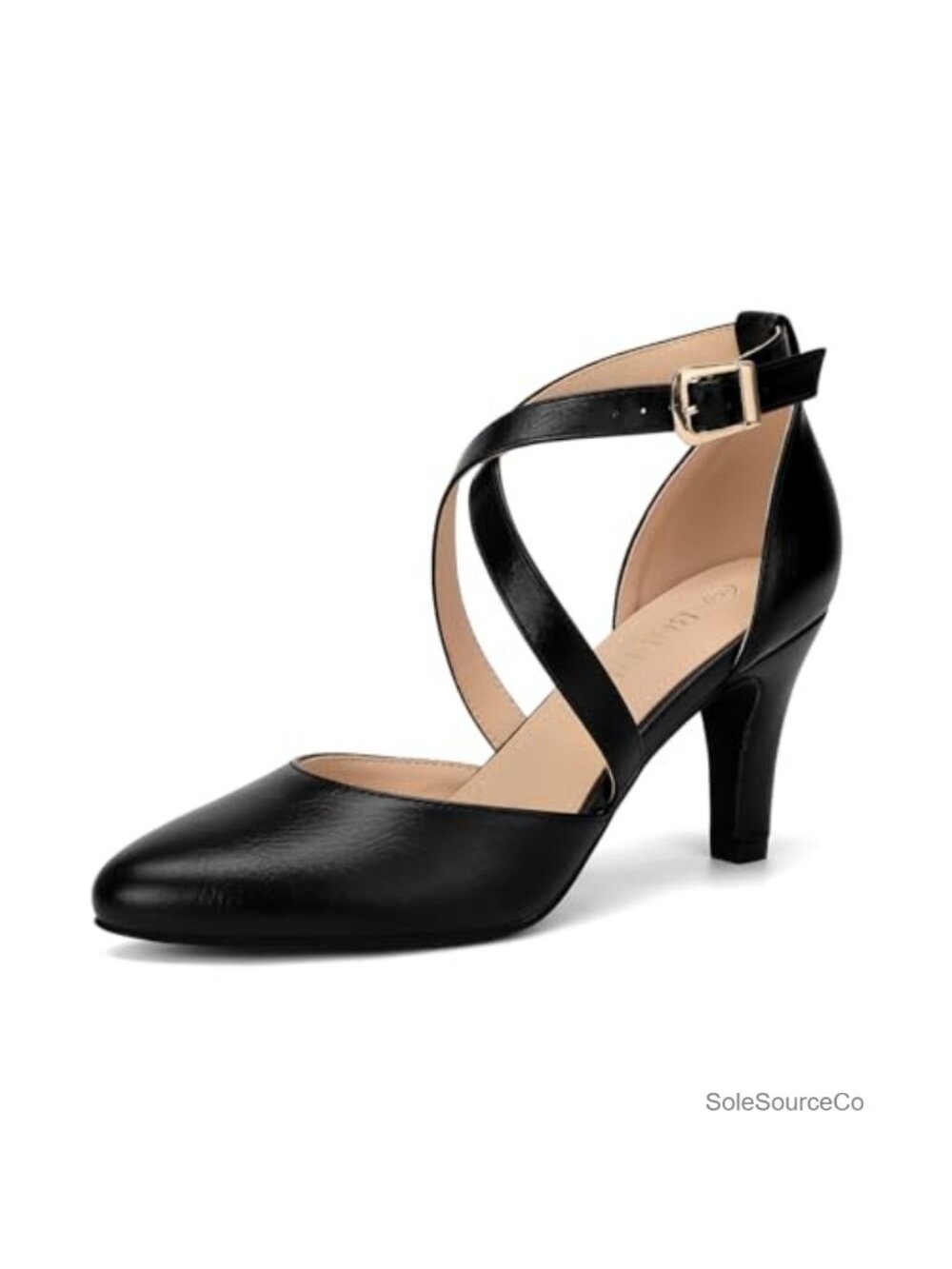 Women's 3in Heeled Pumps Pointed Toe Ankle Strap Backless PU Faux Leather